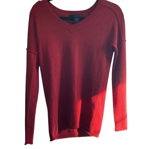 Calvin Klein Jeans V Neck Marino Wool Sweater Women's Pullover Basic Preppy XS - Picture 3 of 7